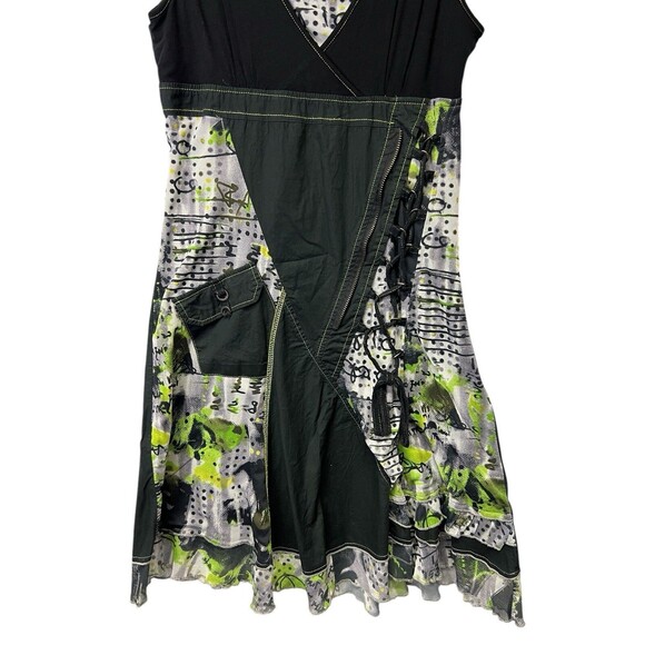 Vintage CACHE Y2K Black Green Graphic Asymmetrical Dress Goth Indie Grunge 40 - Picture 3 of 14